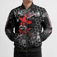 Custom Motocross Dirt Bike Bomber Puffer Jacket with Red Rider and Honeycomb Grunge Design - Wonder Print Shop