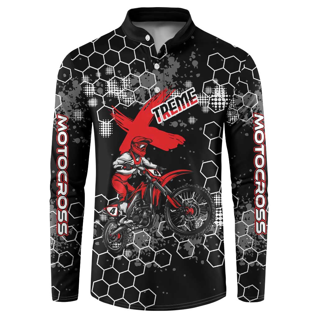 Custom Motocross Dirt Bike Button Sweatshirt with Red Rider and Honeycomb Grunge Design - Wonder Print Shop