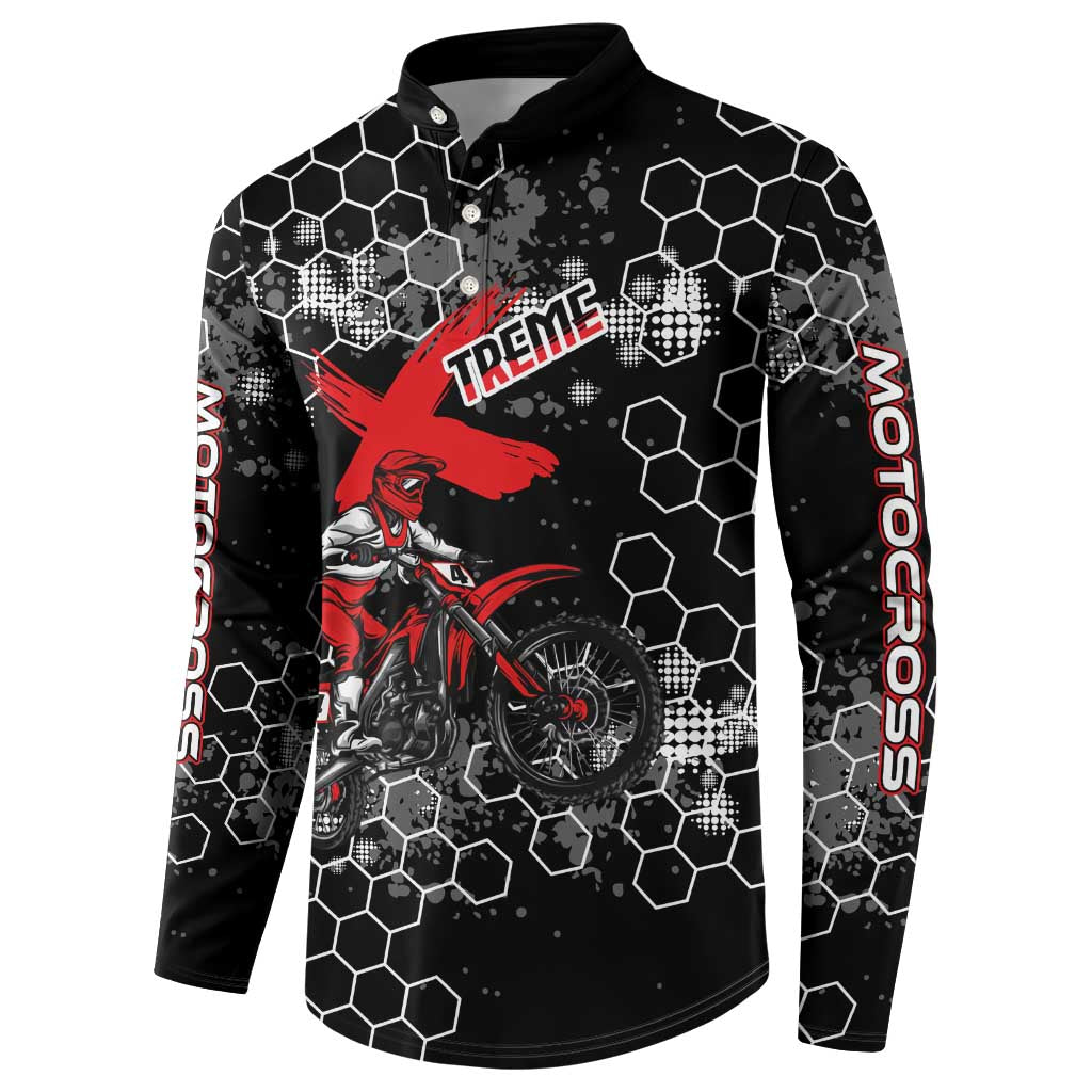 Custom Motocross Dirt Bike Button Sweatshirt with Red Rider and Honeycomb Grunge Design - Wonder Print Shop