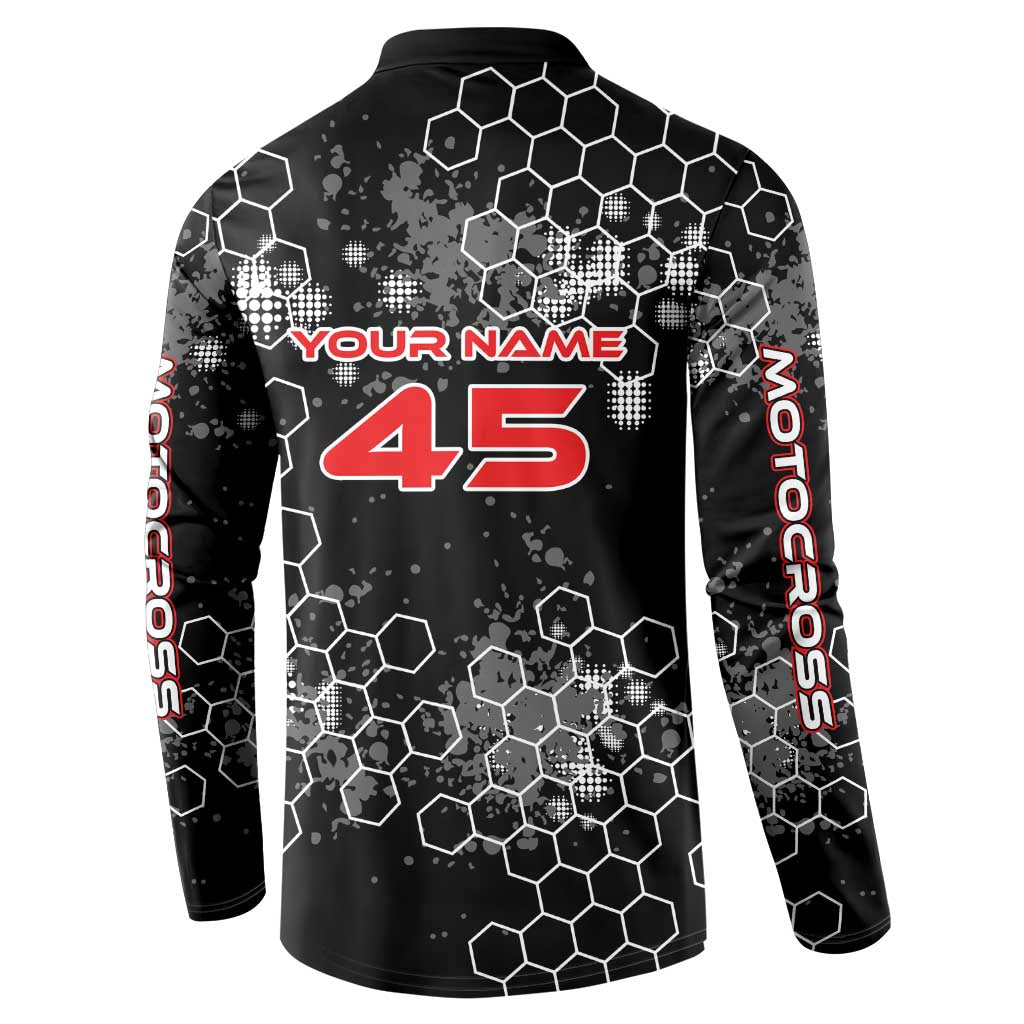 Custom Motocross Dirt Bike Button Sweatshirt with Red Rider and Honeycomb Grunge Design - Wonder Print Shop
