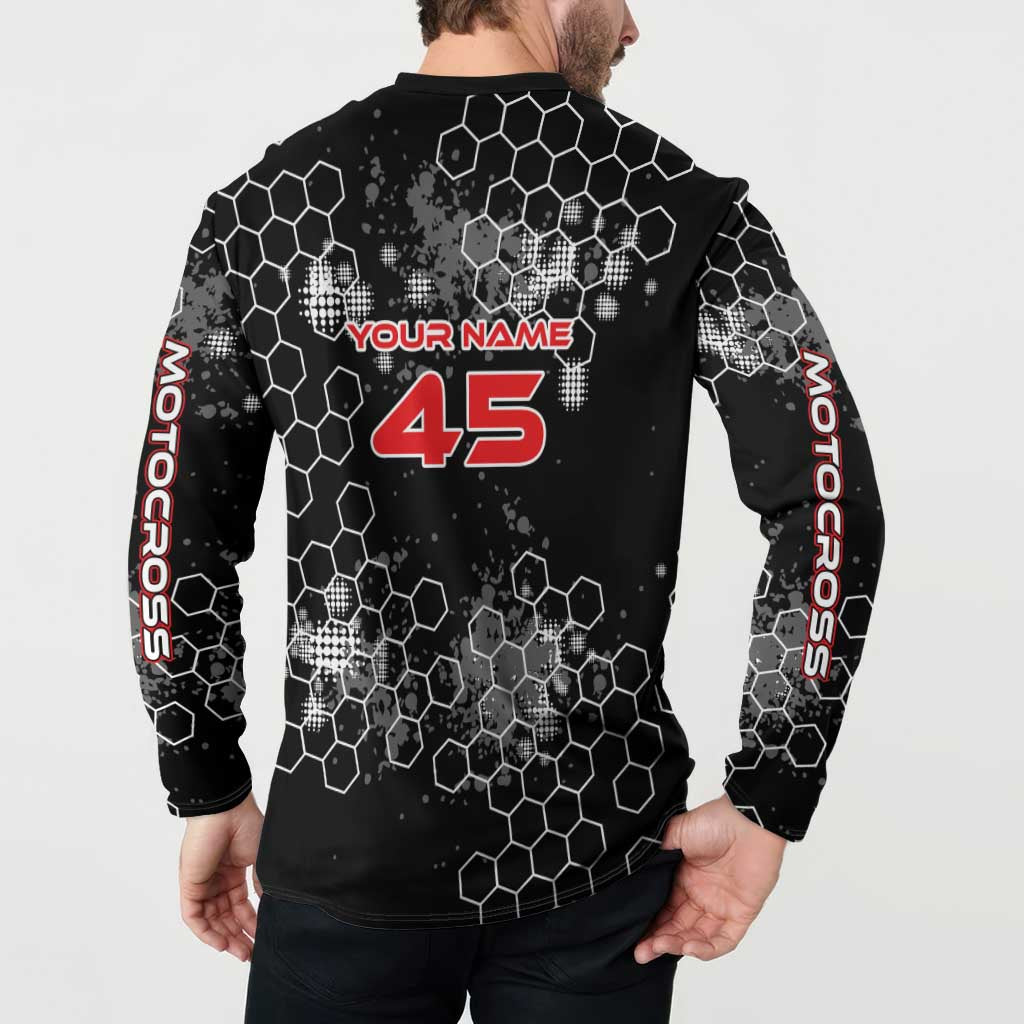 Custom Motocross Dirt Bike Button Sweatshirt with Red Rider and Honeycomb Grunge Design - Wonder Print Shop