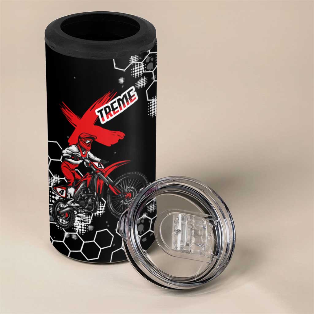 Custom Motocross Dirt Bike 4 in 1 Can Cooler Tumbler with Red Rider and Honeycomb Grunge Design - Wonder Print Shop