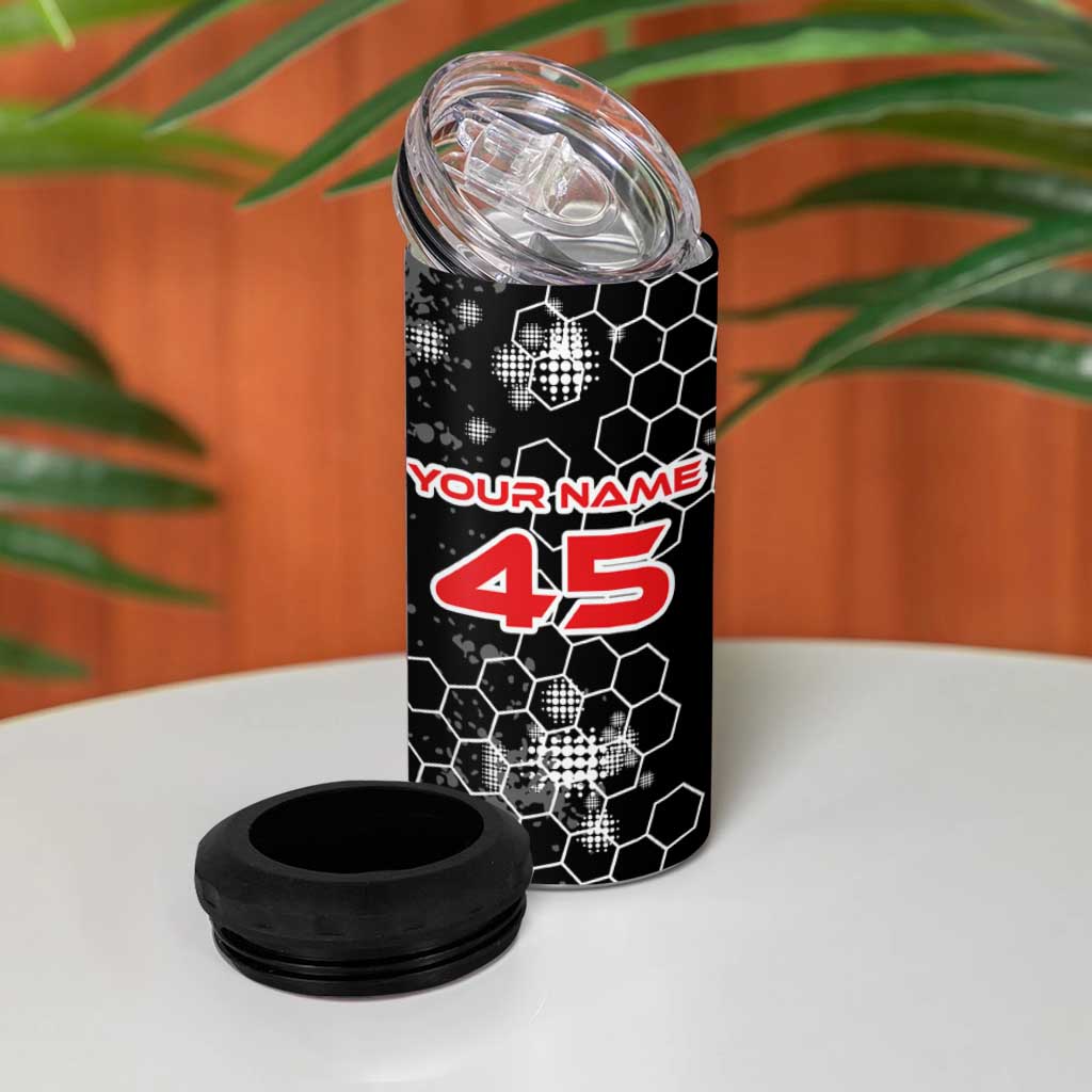 Custom Motocross Dirt Bike 4 in 1 Can Cooler Tumbler with Red Rider and Honeycomb Grunge Design - Wonder Print Shop