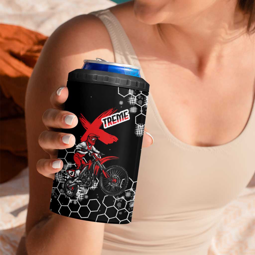 Custom Motocross Dirt Bike 4 in 1 Can Cooler Tumbler with Red Rider and Honeycomb Grunge Design - Wonder Print Shop