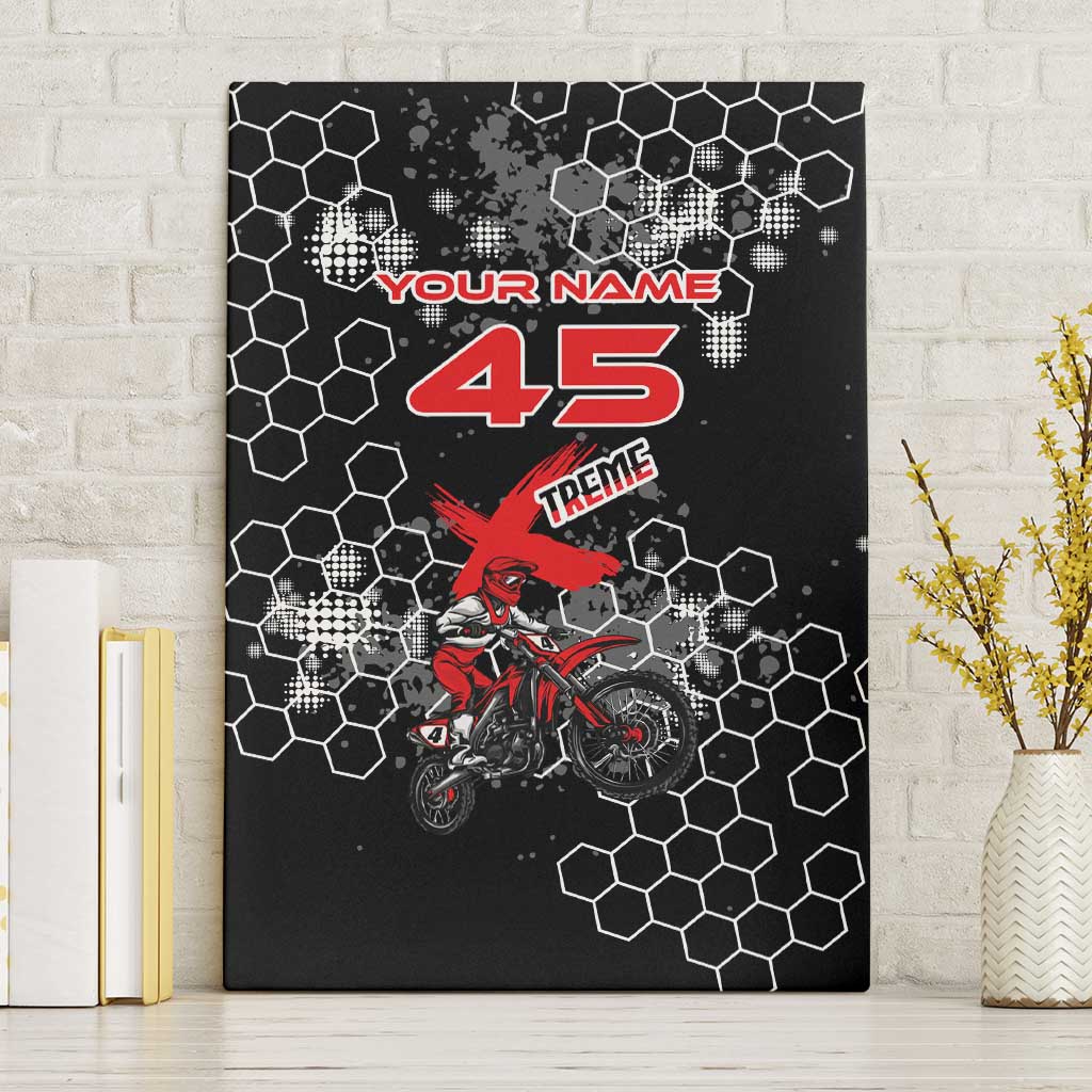 Custom Motocross Dirt Bike Canvas Wall Art with Red Rider and Honeycomb Grunge Design - Wonder Print Shop