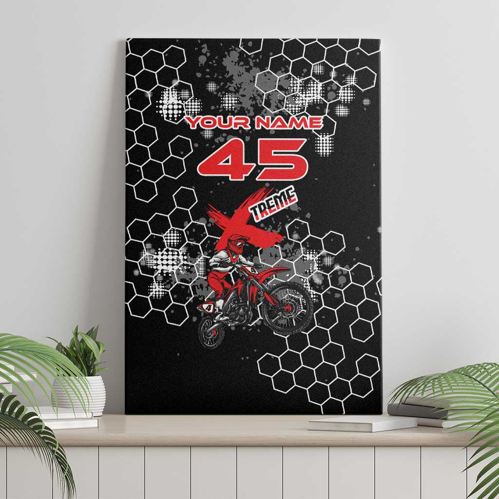 Custom Motocross Dirt Bike Canvas Wall Art with Red Rider and Honeycomb Grunge Design - Wonder Print Shop