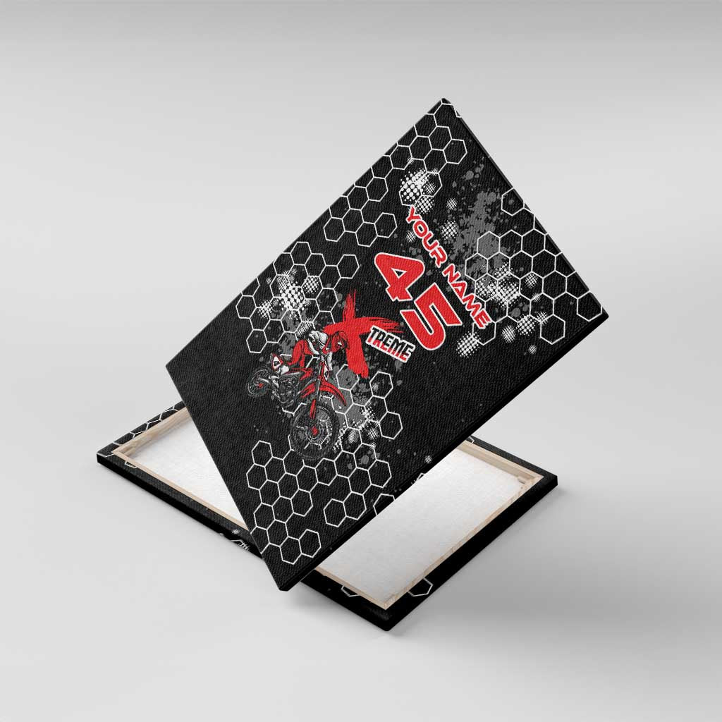 Custom Motocross Dirt Bike Canvas Wall Art with Red Rider and Honeycomb Grunge Design - Wonder Print Shop