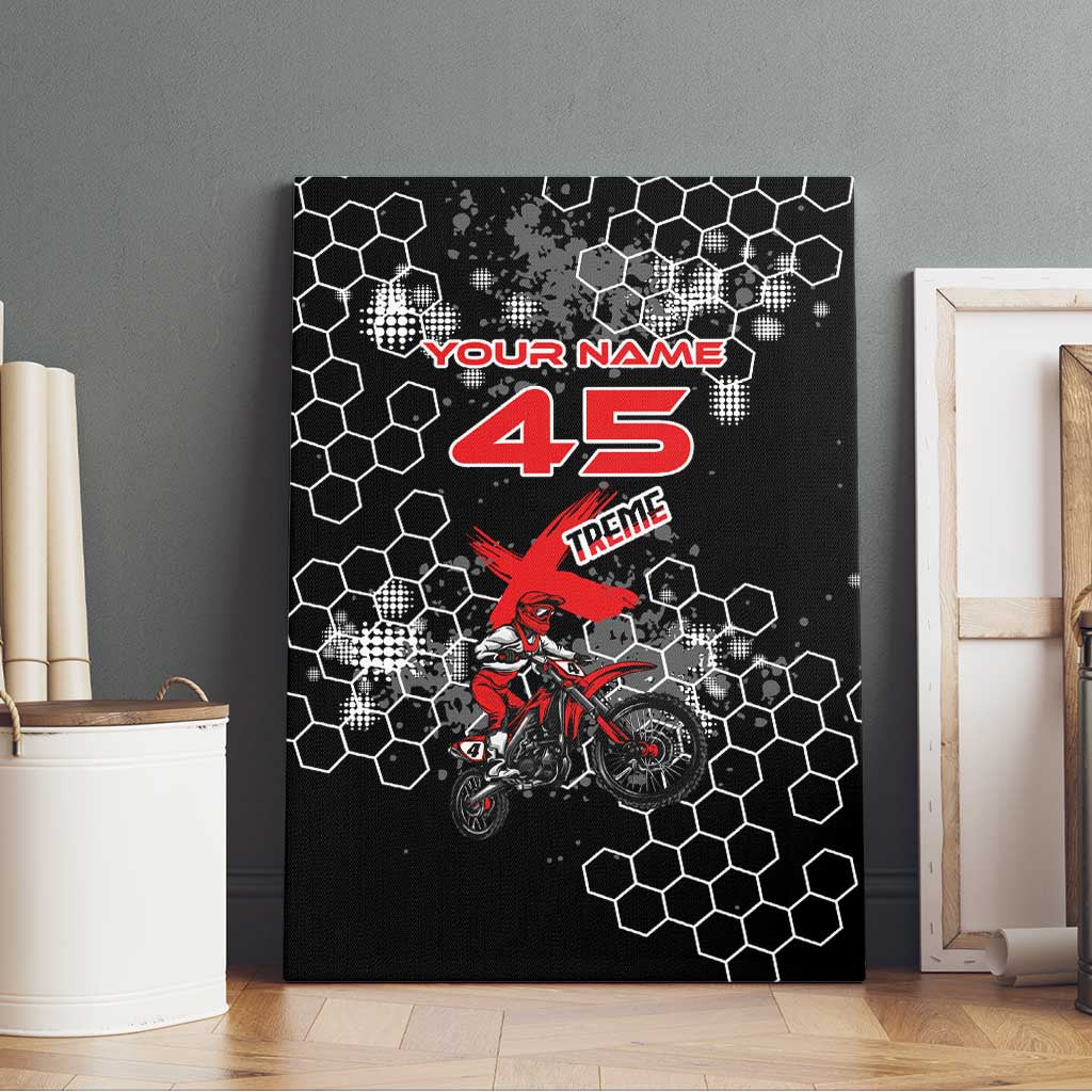 Custom Motocross Dirt Bike Canvas Wall Art with Red Rider and Honeycomb Grunge Design - Wonder Print Shop