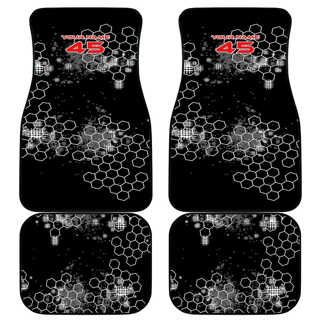 Custom Motocross Dirt Bike Car Mats with Red Rider and Honeycomb Grunge Design - Wonder Print Shop