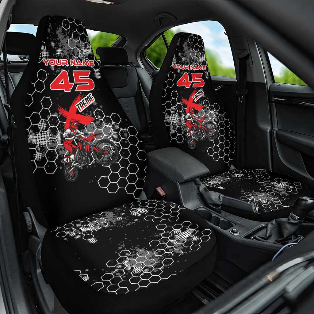 Custom Motocross Dirt Bike Car Seat Cover with Red Rider and Honeycomb Grunge Design - Wonder Print Shop