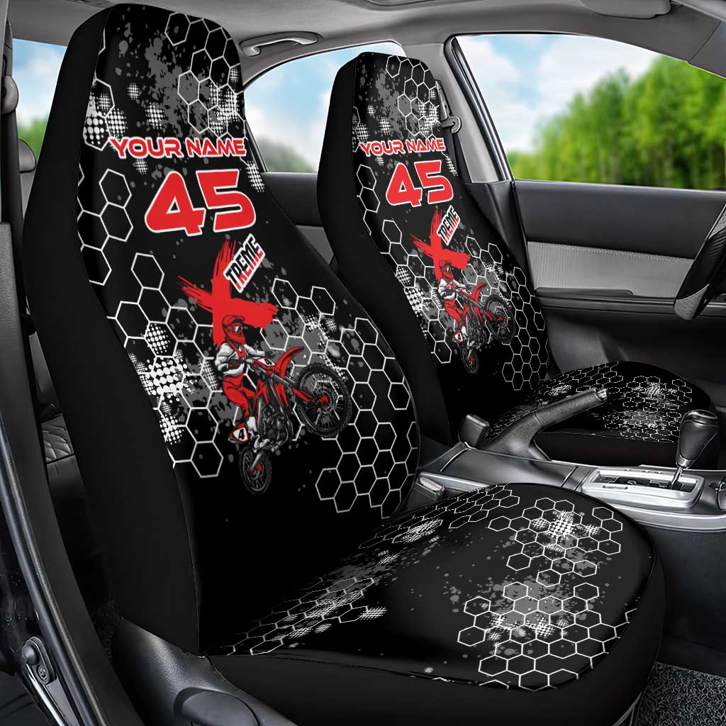 Custom Motocross Dirt Bike Car Seat Cover with Red Rider and Honeycomb Grunge Design - Wonder Print Shop