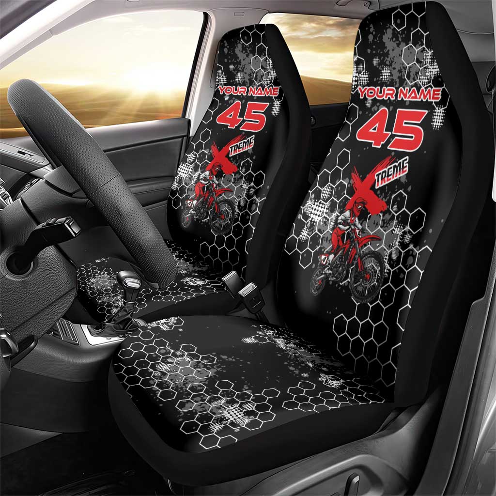 Custom Motocross Dirt Bike Car Seat Cover with Red Rider and Honeycomb Grunge Design - Wonder Print Shop