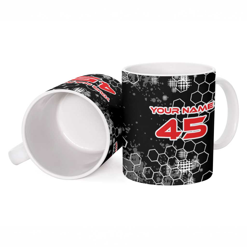 Custom Motocross Dirt Bike Ceramic Mug with Red Rider and Honeycomb Grunge Design - Wonder Print Shop