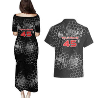 Custom Motocross Dirt Bike Couples Matching Puletasi and Hawaiian Shirt with Red Rider and Honeycomb Grunge Design - Wonder Print Shop