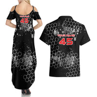 Custom Motocross Dirt Bike Couples Matching Summer Maxi Dress and Hawaiian Shirt with Red Rider and Honeycomb Grunge Design - Wonder Print Shop