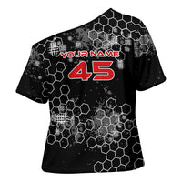 Custom Motocross Dirt Bike Cross Shoulder Shirt with Red Rider and Honeycomb Grunge Design - Wonder Print Shop