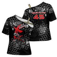 Custom Motocross Dirt Bike Cross Shoulder Shirt with Red Rider and Honeycomb Grunge Design - Wonder Print Shop