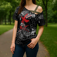 Custom Motocross Dirt Bike Cross Shoulder Shirt with Red Rider and Honeycomb Grunge Design - Wonder Print Shop