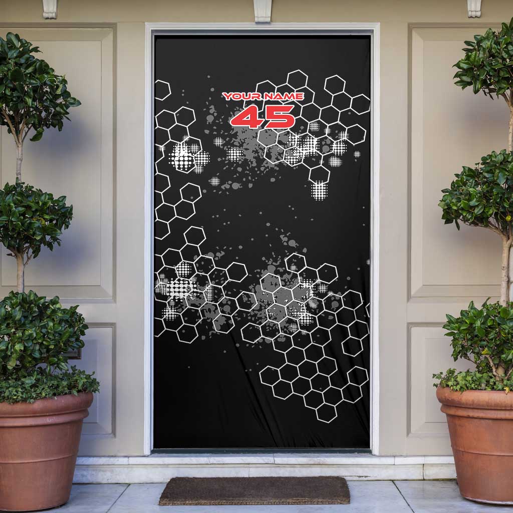 Custom Motocross Dirt Bike Door Cover with Red Rider and Honeycomb Grunge Design - Wonder Print Shop