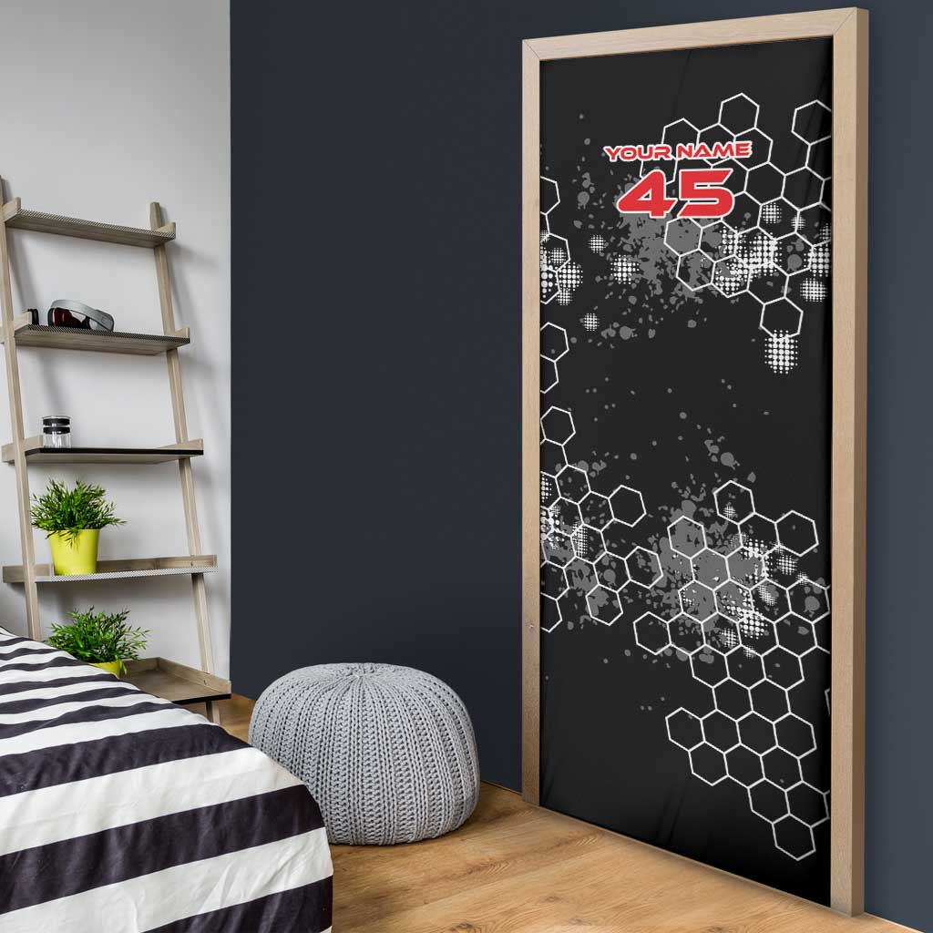 Custom Motocross Dirt Bike Door Cover with Red Rider and Honeycomb Grunge Design - Wonder Print Shop
