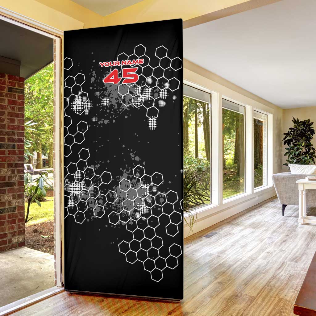 Custom Motocross Dirt Bike Door Cover with Red Rider and Honeycomb Grunge Design - Wonder Print Shop