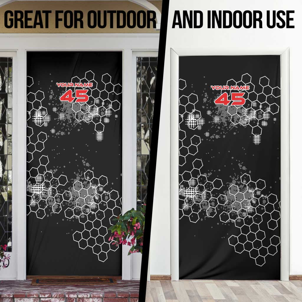 Custom Motocross Dirt Bike Door Cover with Red Rider and Honeycomb Grunge Design - Wonder Print Shop