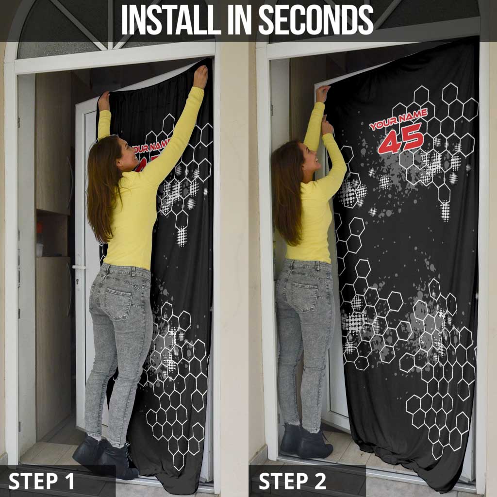 Custom Motocross Dirt Bike Door Cover with Red Rider and Honeycomb Grunge Design - Wonder Print Shop