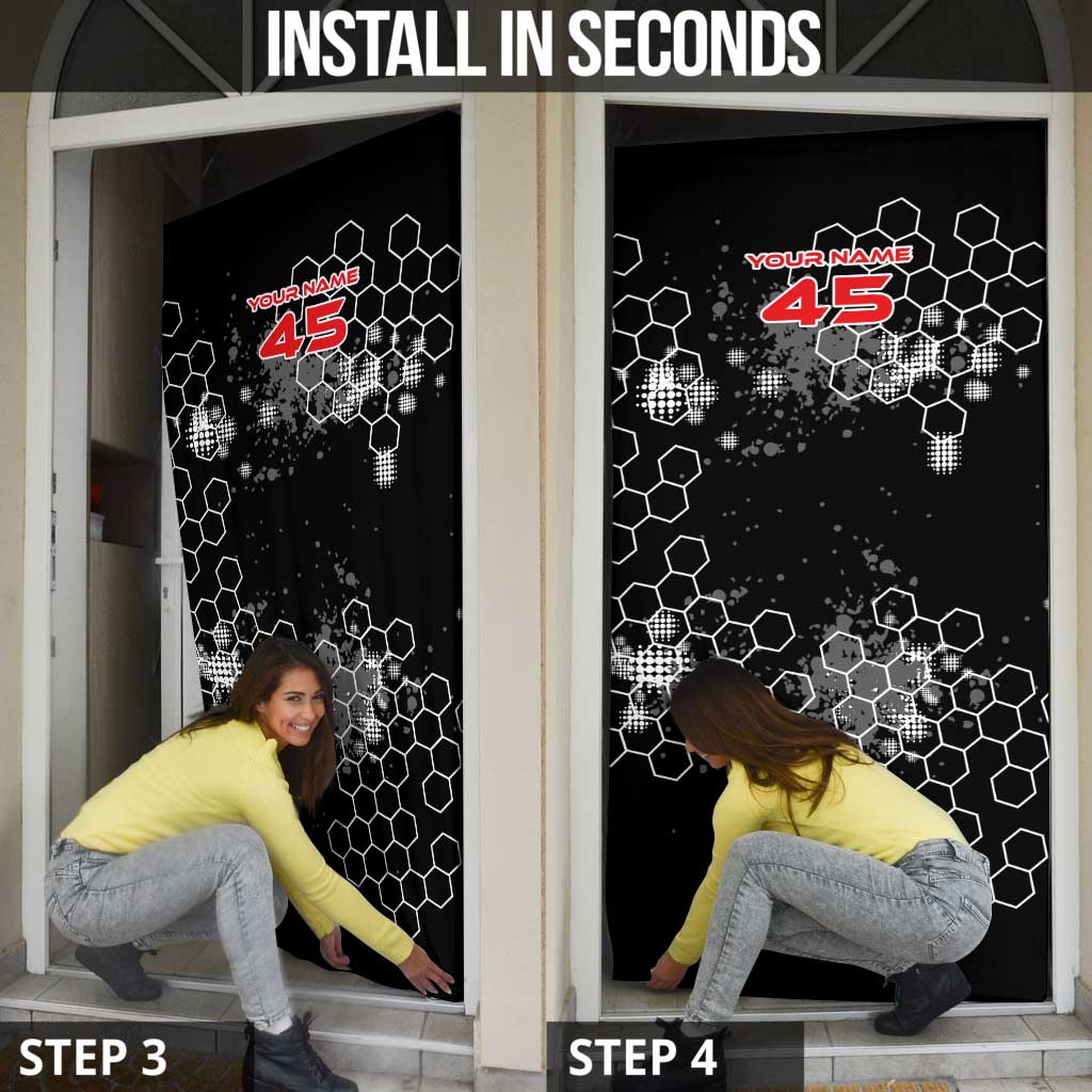 Custom Motocross Dirt Bike Door Cover with Red Rider and Honeycomb Grunge Design - Wonder Print Shop