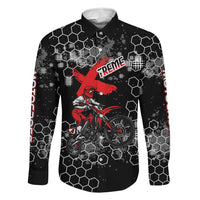 Custom Motocross Dirt Bike Family Matching Long Sleeve Bodycon Dress and Hawaiian Shirt with Red Rider and Honeycomb Grunge Design - Wonder Print Shop