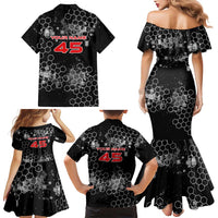 Custom Motocross Dirt Bike Family Matching Mermaid Dress and Hawaiian Shirt with Red Rider and Honeycomb Grunge Design - Wonder Print Shop