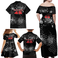 Custom Motocross Dirt Bike Family Matching Off Shoulder Maxi Dress and Hawaiian Shirt with Red Rider and Honeycomb Grunge Design - Wonder Print Shop