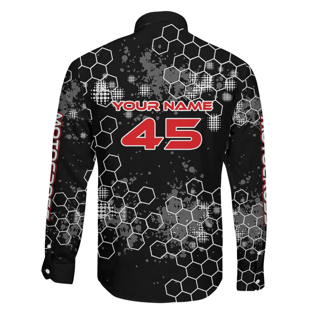 Custom Motocross Dirt Bike Family Matching Off Shoulder Maxi Dress and Hawaiian Shirt with Red Rider and Honeycomb Grunge Design - Wonder Print Shop