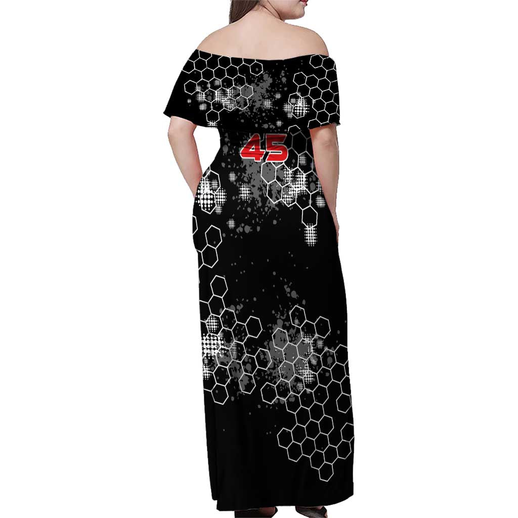 Custom Motocross Dirt Bike Family Matching Off Shoulder Maxi Dress and Hawaiian Shirt with Red Rider and Honeycomb Grunge Design - Wonder Print Shop
