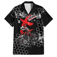 Custom Motocross Dirt Bike Family Matching Off Shoulder Short Dress and Hawaiian Shirt with Red Rider and Honeycomb Grunge Design - Wonder Print Shop