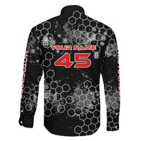 Custom Motocross Dirt Bike Family Matching Off Shoulder Short Dress and Hawaiian Shirt with Red Rider and Honeycomb Grunge Design - Wonder Print Shop