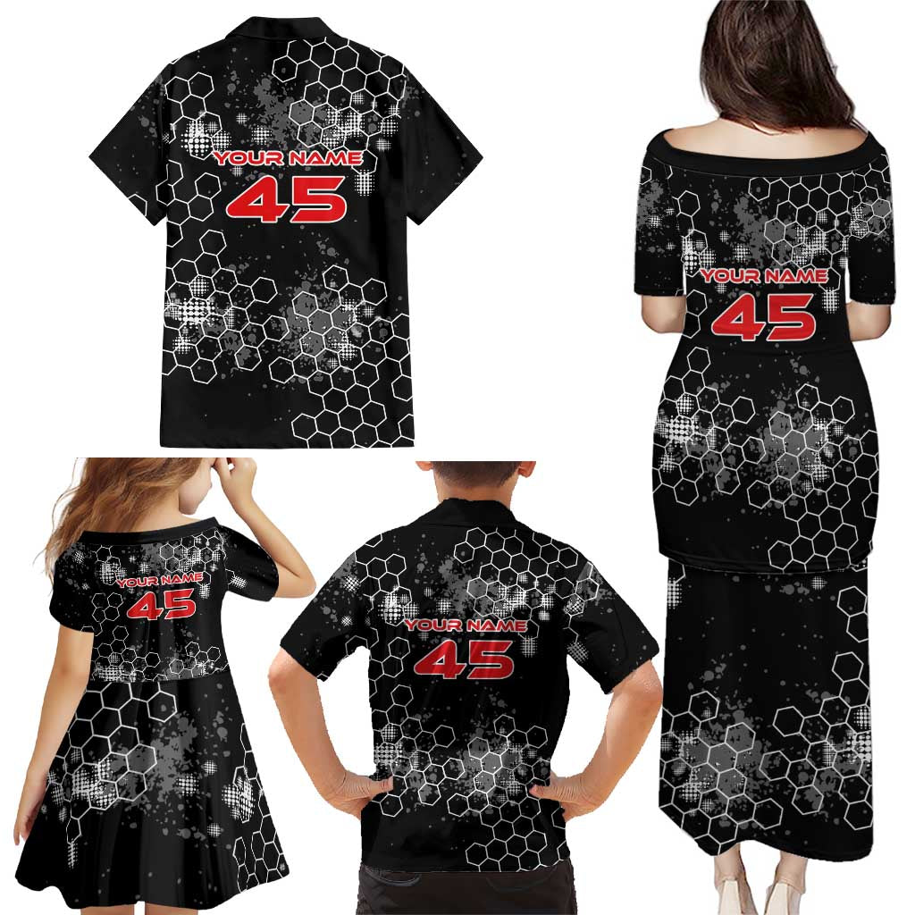 Custom Motocross Dirt Bike Family Matching Puletasi and Hawaiian Shirt with Red Rider and Honeycomb Grunge Design - Wonder Print Shop