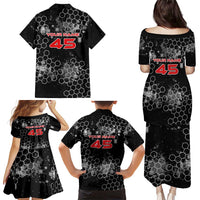 Custom Motocross Dirt Bike Family Matching Puletasi and Hawaiian Shirt with Red Rider and Honeycomb Grunge Design - Wonder Print Shop