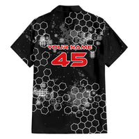 Custom Motocross Dirt Bike Family Matching Puletasi and Hawaiian Shirt with Red Rider and Honeycomb Grunge Design - Wonder Print Shop