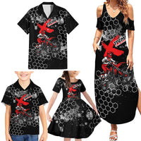 Custom Motocross Dirt Bike Family Matching Summer Maxi Dress and Hawaiian Shirt with Red Rider and Honeycomb Grunge Design - Wonder Print Shop