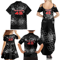 Custom Motocross Dirt Bike Family Matching Summer Maxi Dress and Hawaiian Shirt with Red Rider and Honeycomb Grunge Design - Wonder Print Shop
