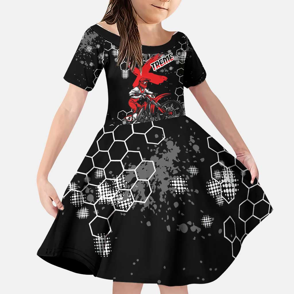 Custom Motocross Dirt Bike Family Matching Tank Maxi Dress and Hawaiian Shirt with Red Rider and Honeycomb Grunge Design - Wonder Print Shop