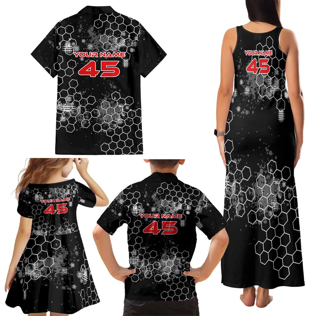 Custom Motocross Dirt Bike Family Matching Tank Maxi Dress and Hawaiian Shirt with Red Rider and Honeycomb Grunge Design - Wonder Print Shop