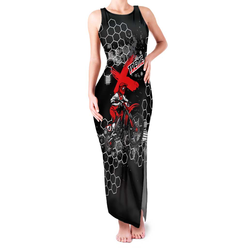 Custom Motocross Dirt Bike Family Matching Tank Maxi Dress and Hawaiian Shirt with Red Rider and Honeycomb Grunge Design - Wonder Print Shop