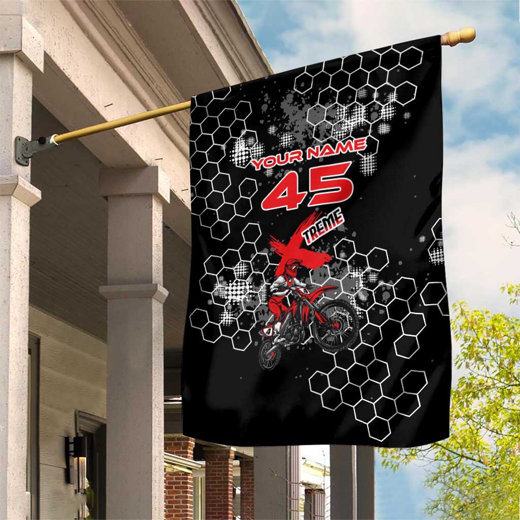 Custom Motocross Dirt Bike Garden Flag with Red Rider and Honeycomb Grunge Design - Wonder Print Shop