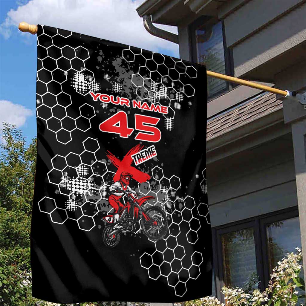Custom Motocross Dirt Bike Garden Flag with Red Rider and Honeycomb Grunge Design - Wonder Print Shop