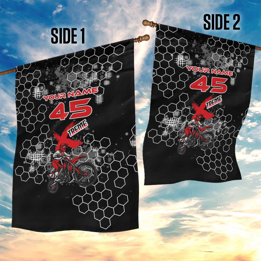 Custom Motocross Dirt Bike Garden Flag with Red Rider and Honeycomb Grunge Design - Wonder Print Shop
