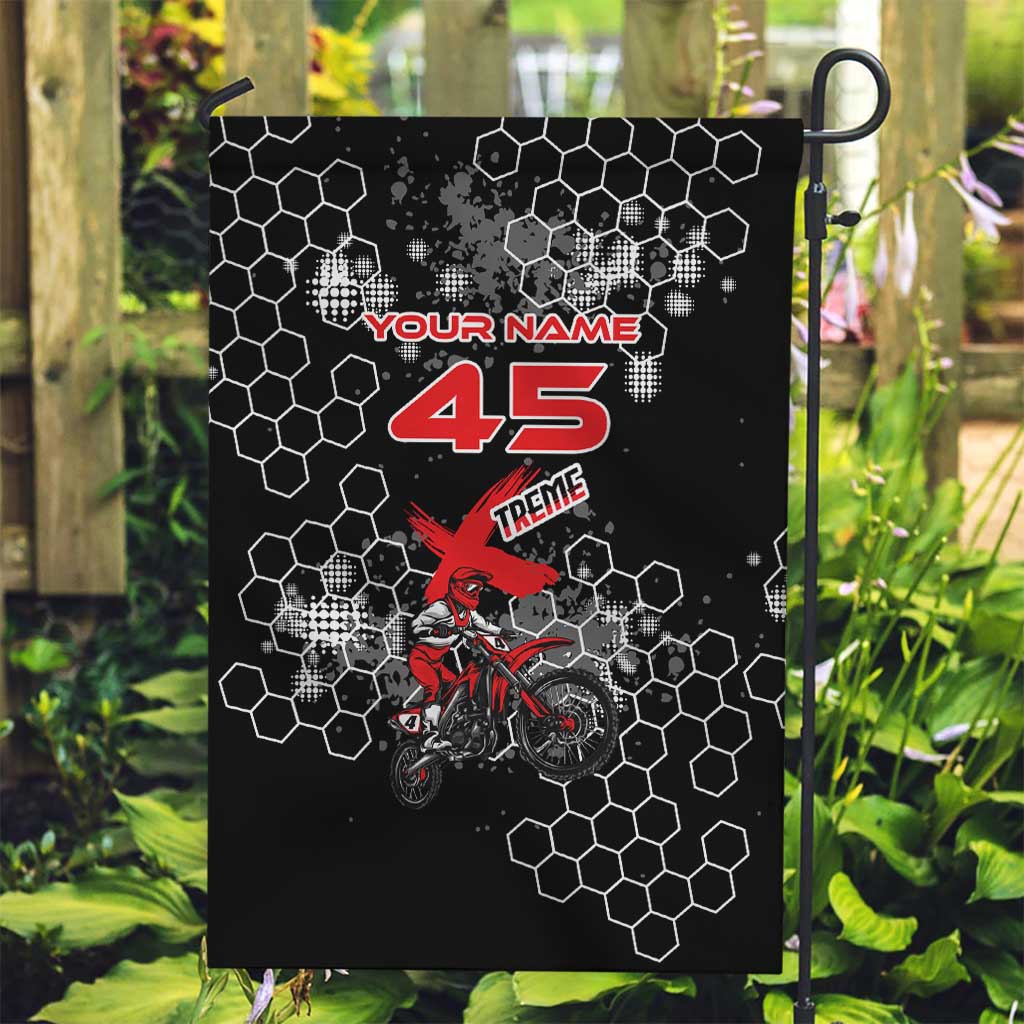 Custom Motocross Dirt Bike Garden Flag with Red Rider and Honeycomb Grunge Design - Wonder Print Shop