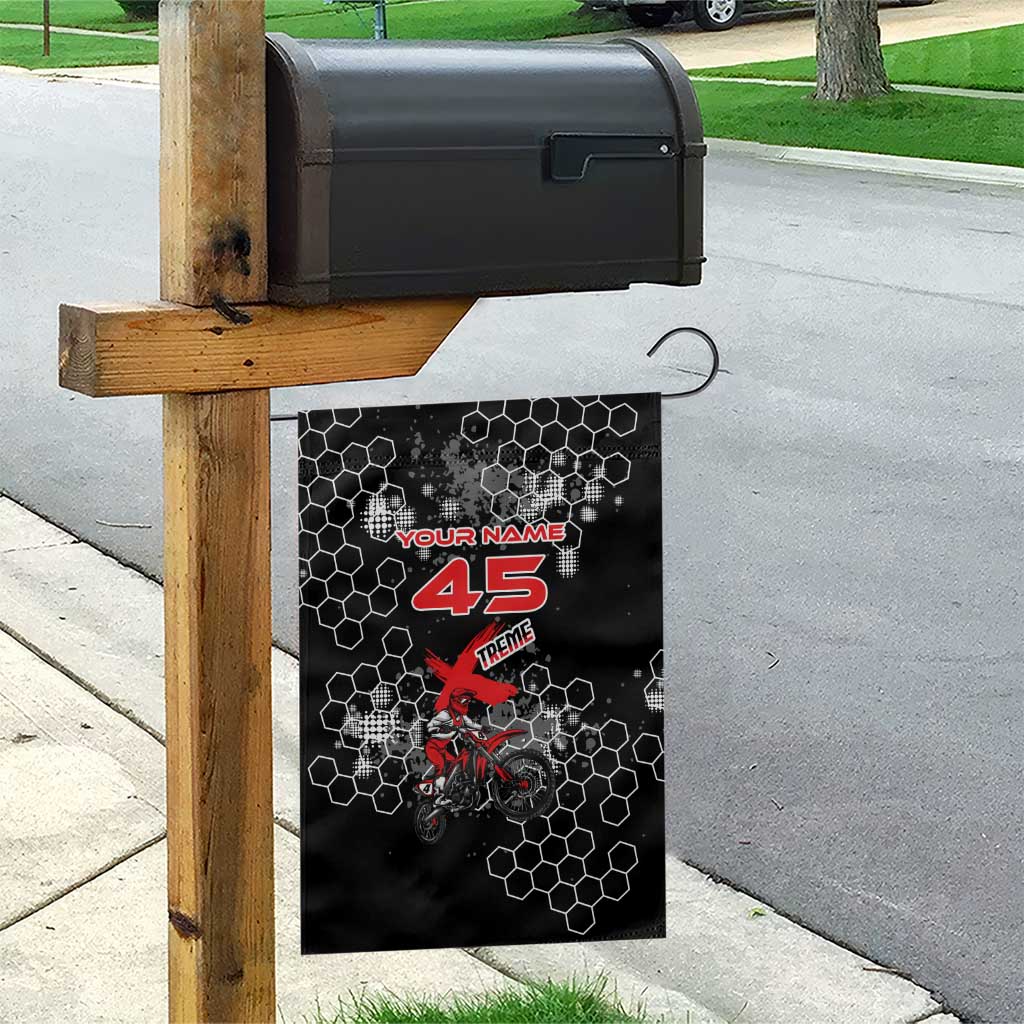 Custom Motocross Dirt Bike Garden Flag with Red Rider and Honeycomb Grunge Design - Wonder Print Shop