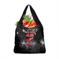 Custom Motocross Dirt Bike Grocery Bag with Red Rider and Honeycomb Grunge Design - Wonder Print Shop