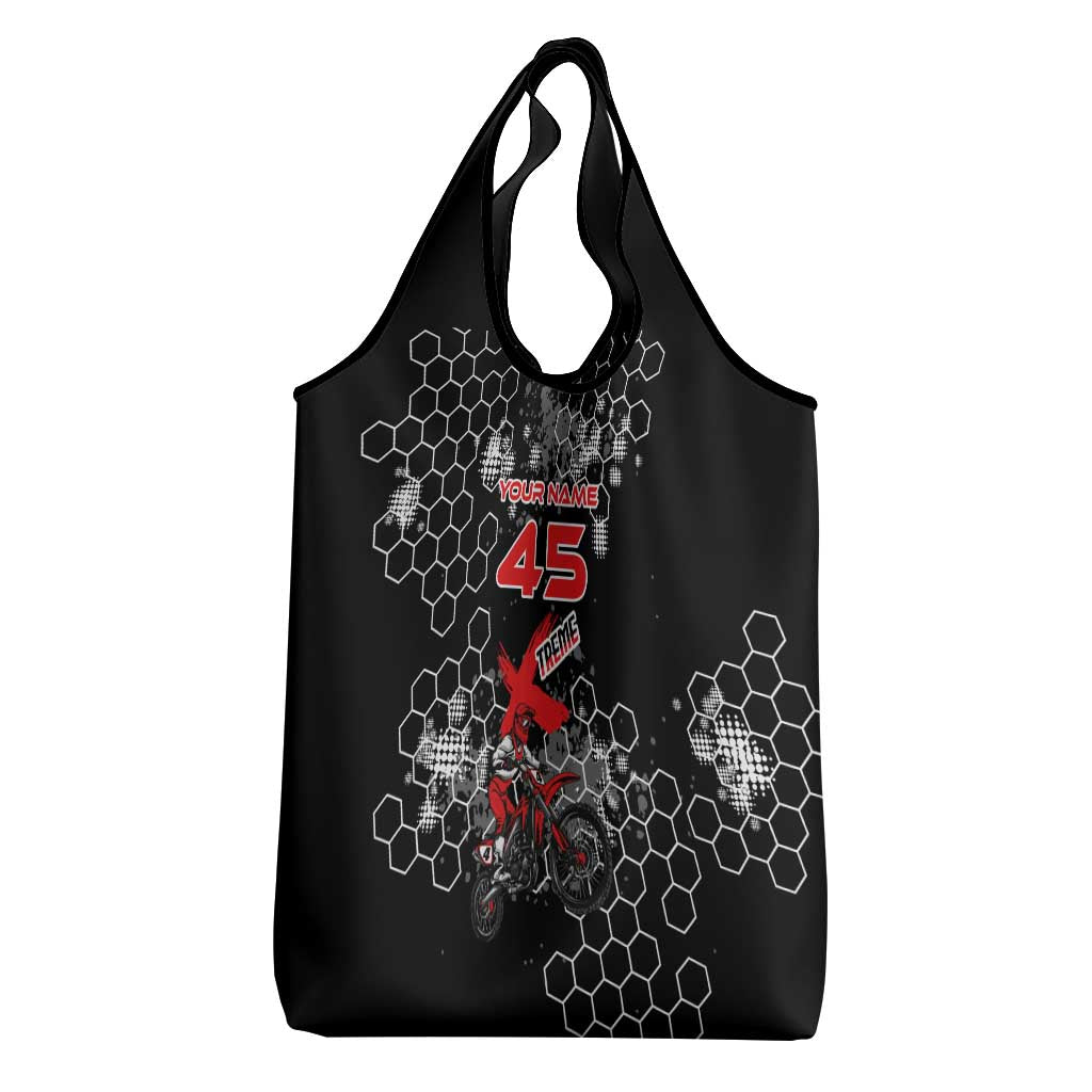 Custom Motocross Dirt Bike Grocery Bag with Red Rider and Honeycomb Grunge Design - Wonder Print Shop